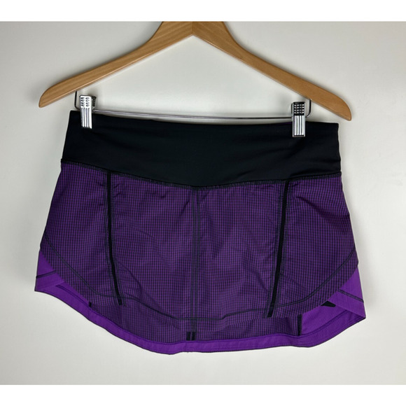 Lululemon Full Stride Skirt Skort Shorts Eighth Gingham Tender Violet Black Sz 6 - Picture 14 of 16